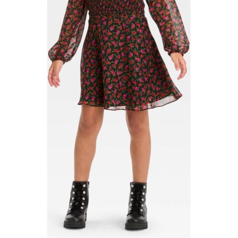 Girls Chiffon Mini Skirt Art Class Black Floral Size XXL (16-18)‎ NWT